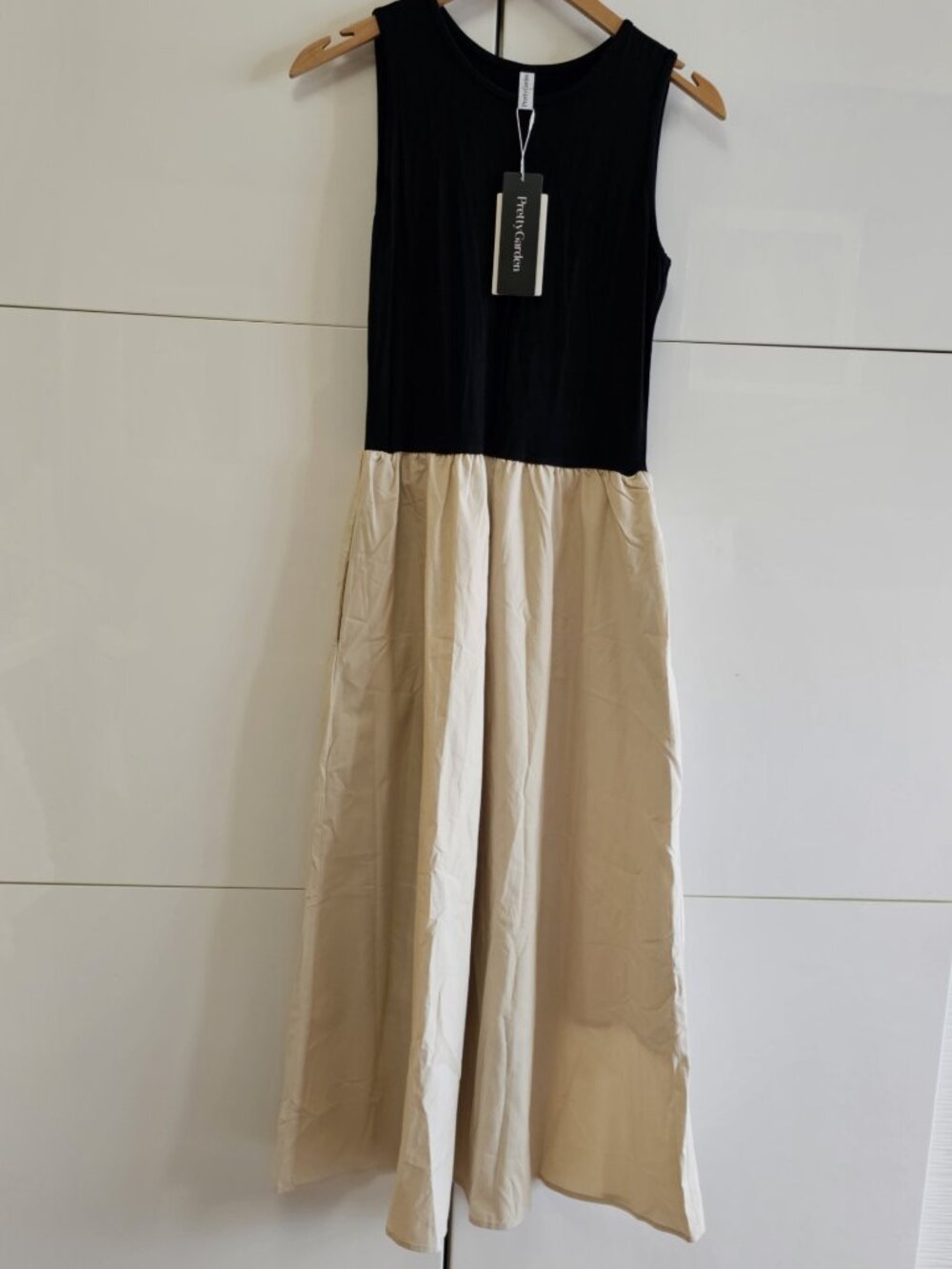 New Oatmeal & Black Contrast Bodice Midi Dress - Picture 5 of 11